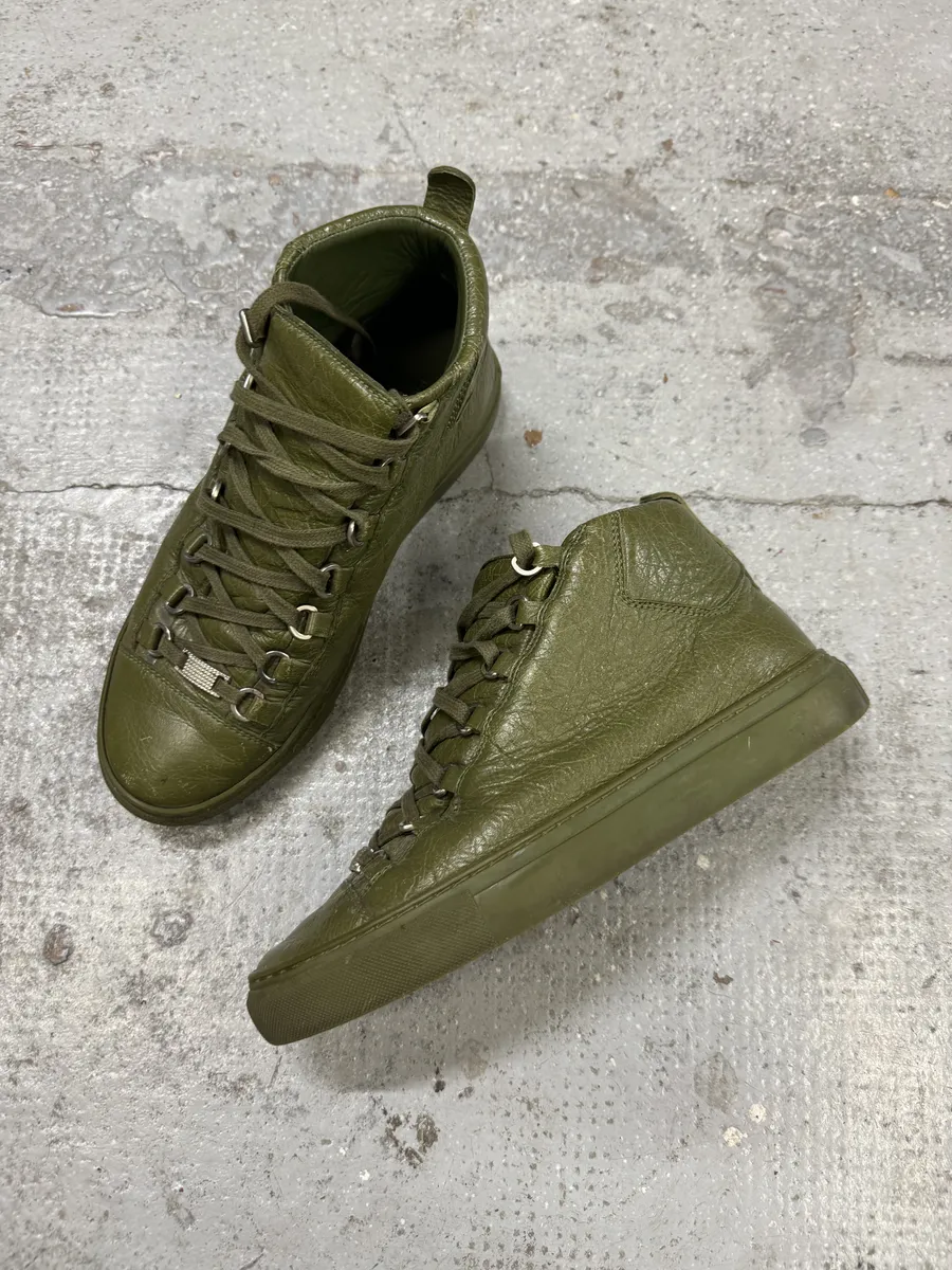 Balenciaga Arena Olive Green High Leather Sneakers - Image 6