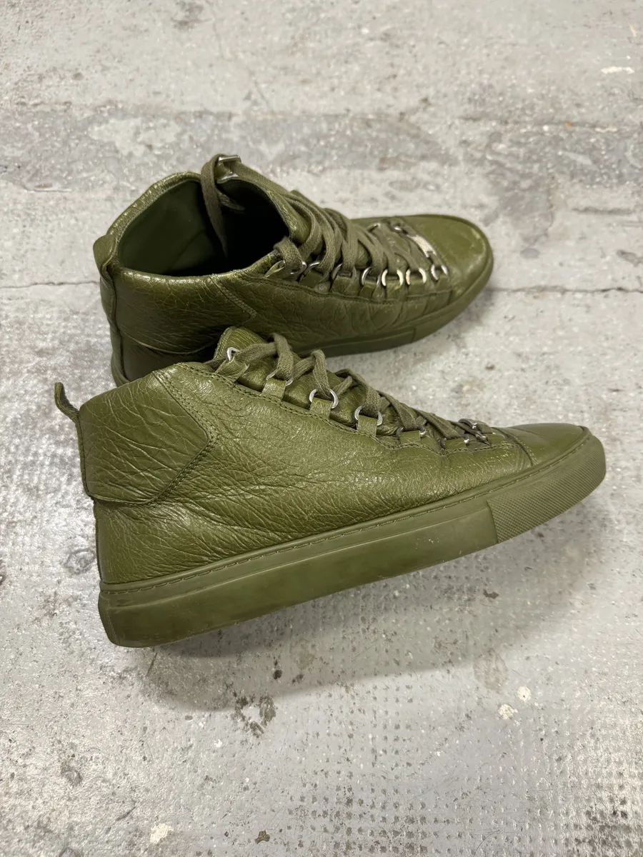 Balenciaga Arena Olive Green High Leather Sneakers - Image 7