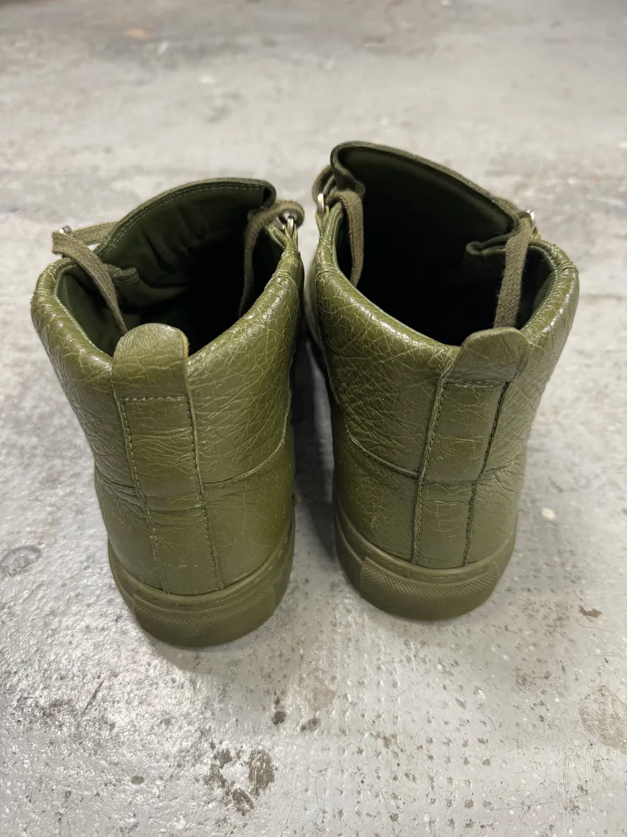 Balenciaga Arena Olive Green High Leather Sneakers - Image 8