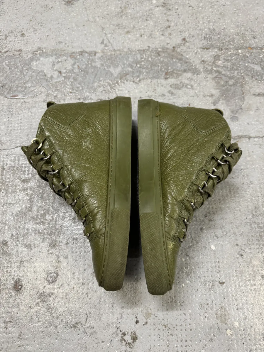 Balenciaga Arena Olive Green High Leather Sneakers - Image 9