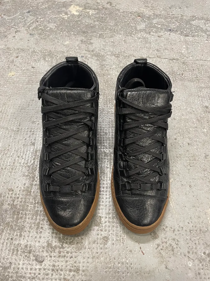 Balenciaga Arena Satin Cracked Leather High Sneakers - Image 4