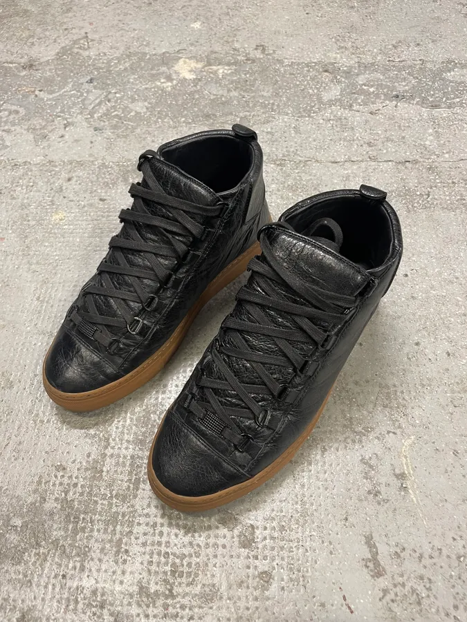 Balenciaga Arena Satin Cracked Leather High Sneakers - Image 5