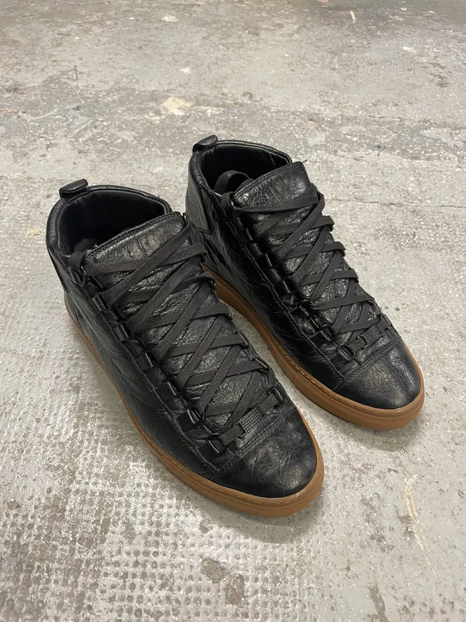 Balenciaga Arena Satin Cracked Leather High Sneakers - Image 6