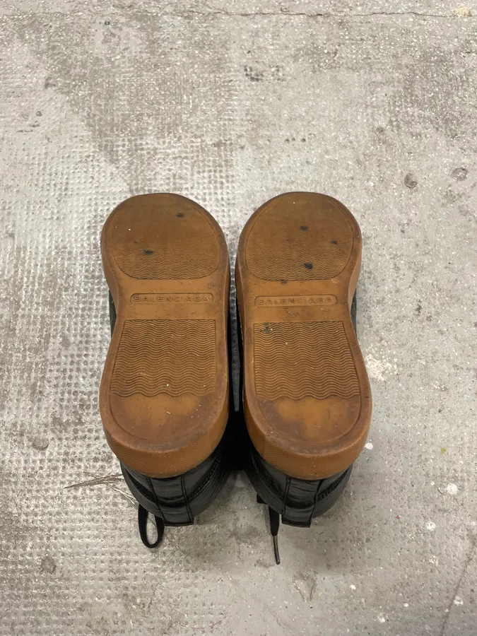 Balenciaga Arena Satin Cracked Leather High Sneakers - Image 7