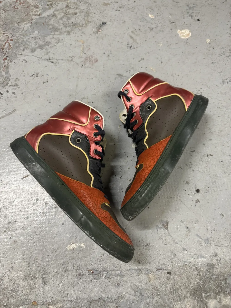 Balenciaga Brown & Orange Leather High Sneakers - Image 3