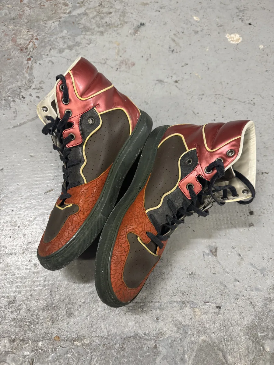 Balenciaga Brown & Orange Leather High Sneakers - Image 4