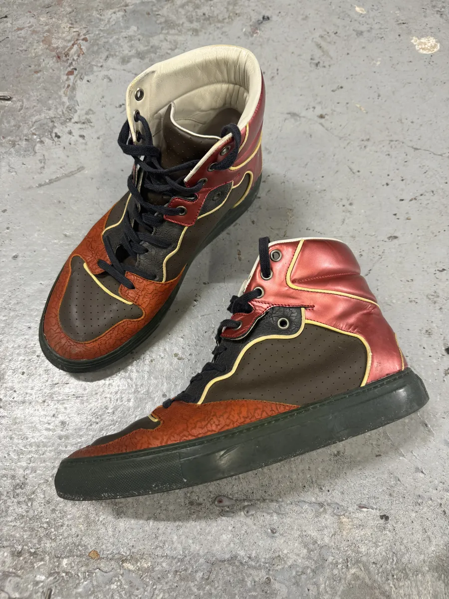 Balenciaga Brown & Orange Leather High Sneakers - Image 5