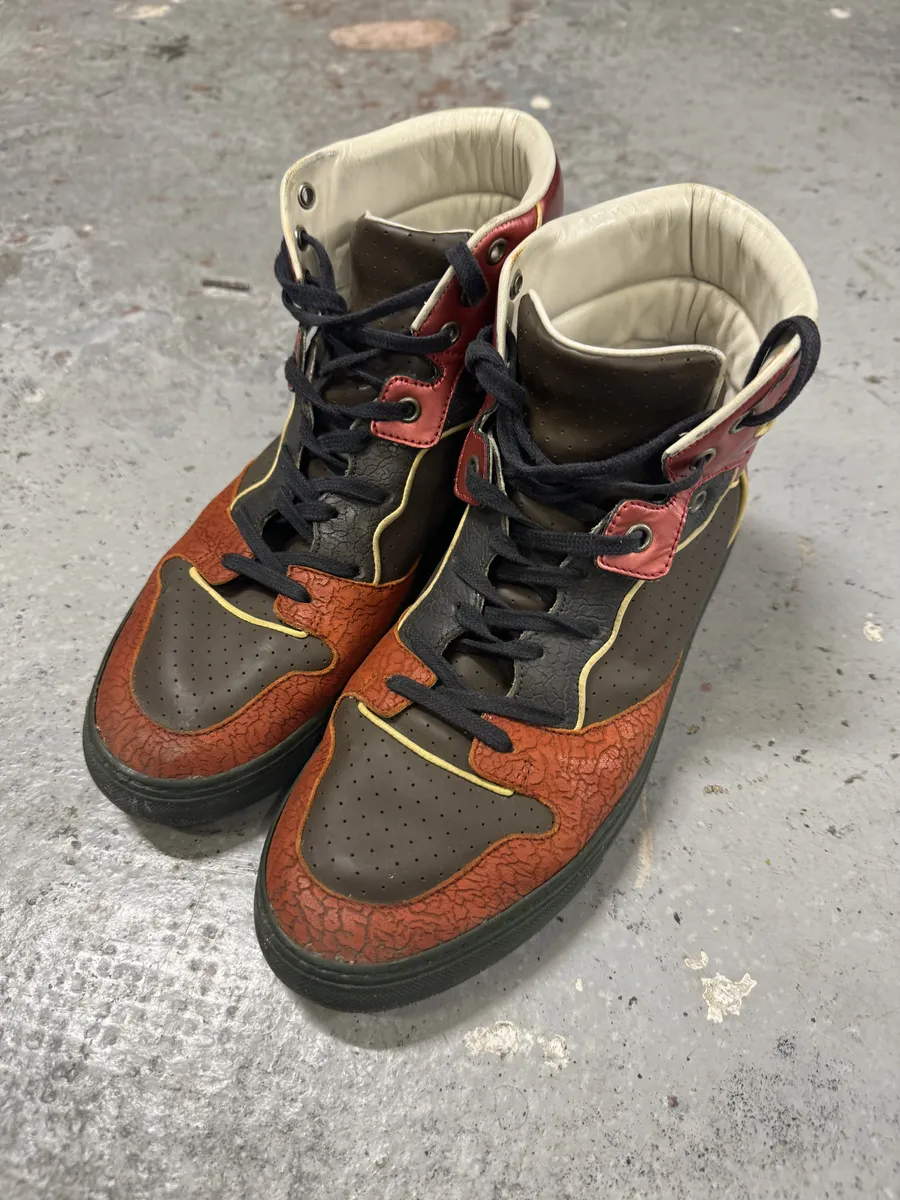 Balenciaga Brown & Orange Leather High Sneakers - Image 7