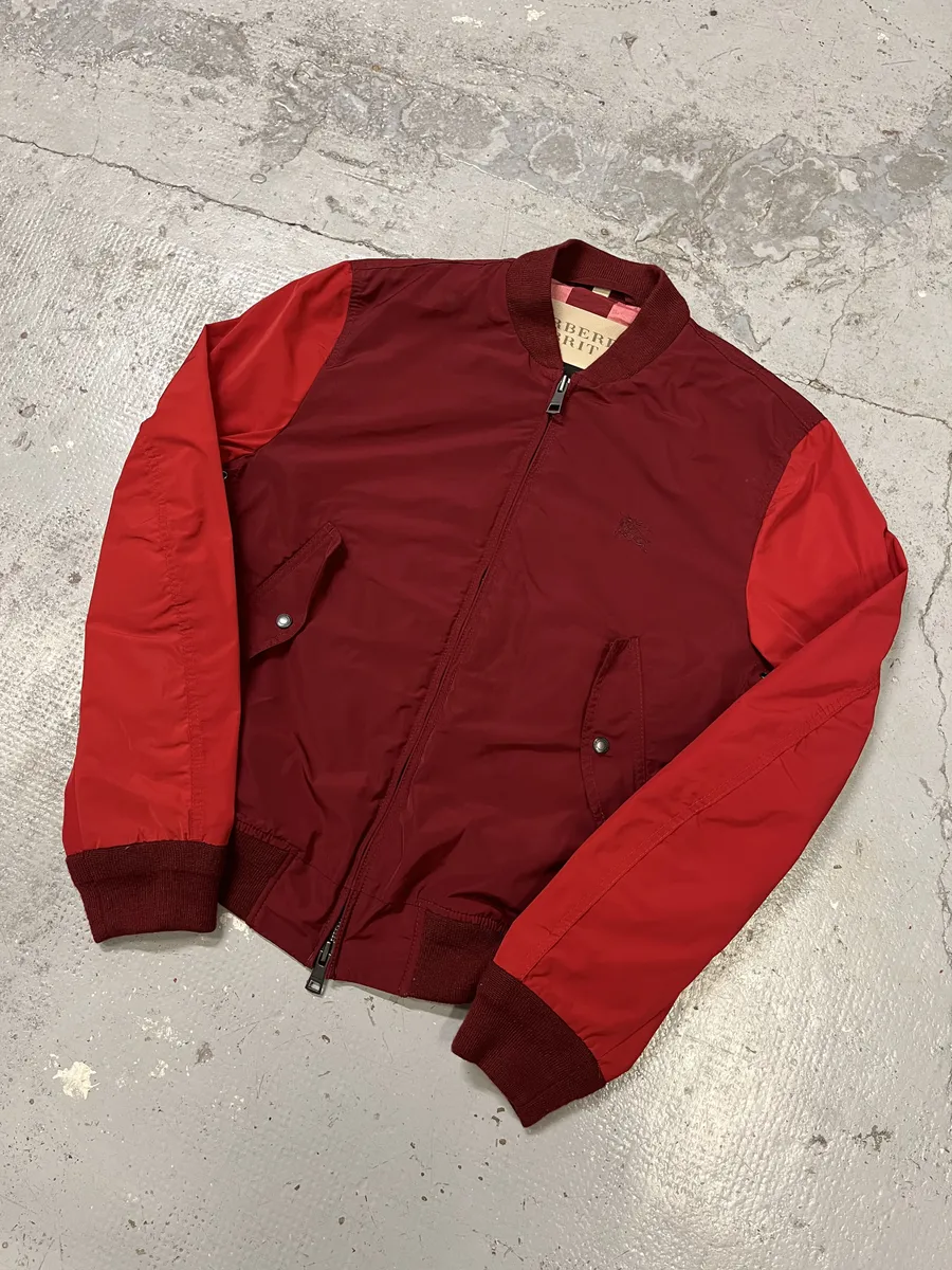 Burberry Two Tones Red Bordeaux Bomber Jacket - Image 5