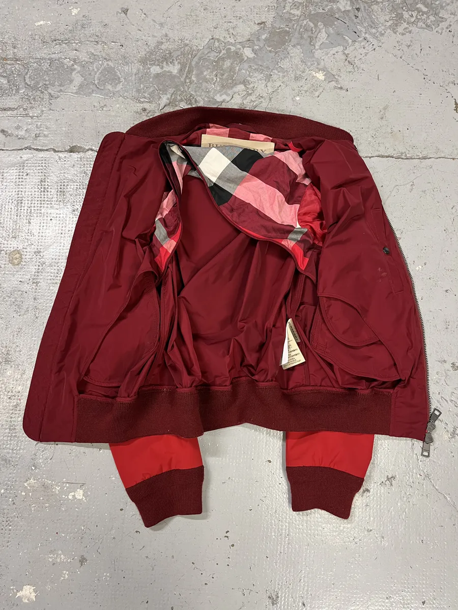 Burberry Two Tones Red Bordeaux Bomber Jacket - Image 6