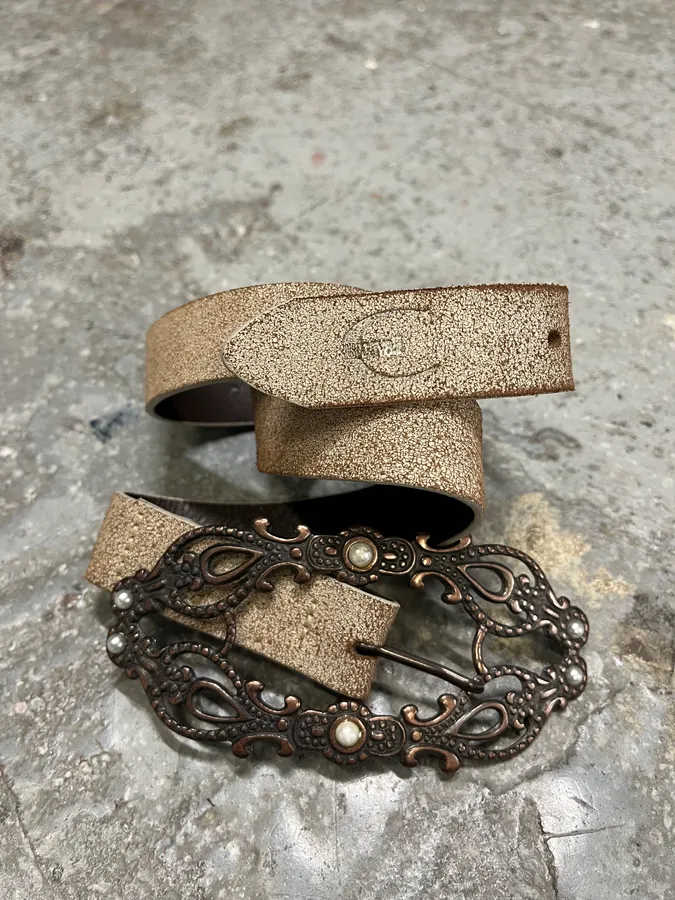 Cavalli Long Metal Ornament Buckle Beige Leathet Belt - Image 4