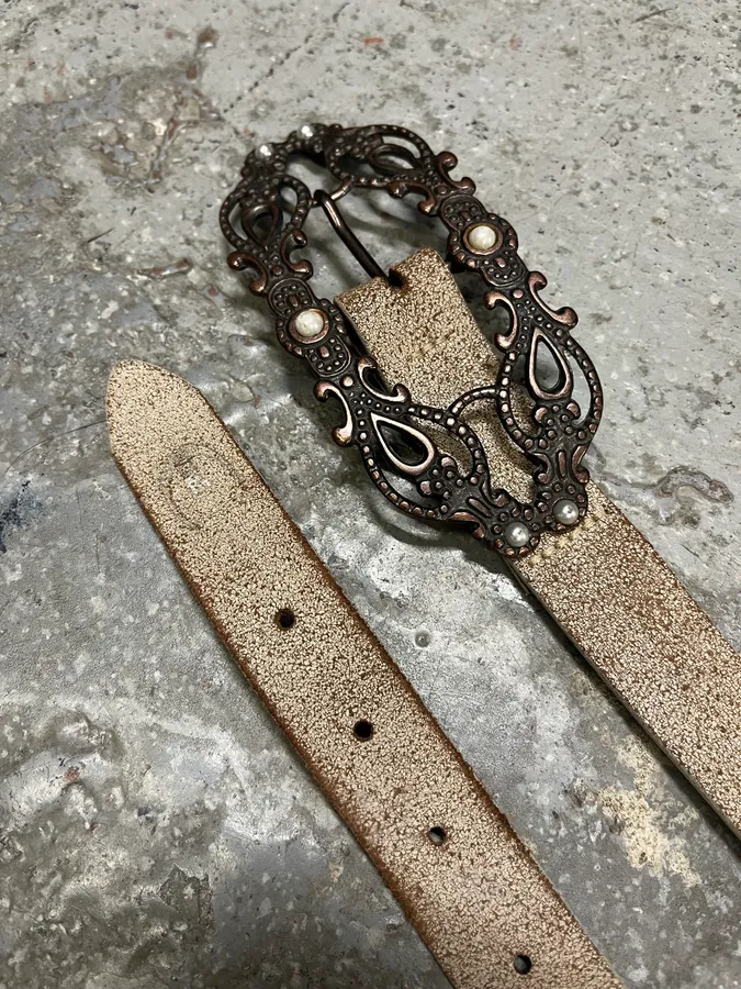 Cavalli Long Metal Ornament Buckle Beige Leathet Belt - Image 5