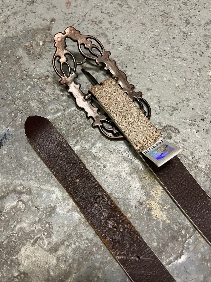 Cavalli Long Metal Ornament Buckle Beige Leathet Belt - Image 6