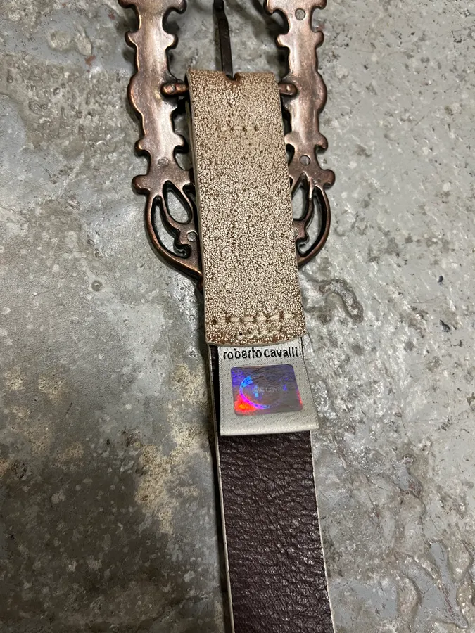Cavalli Long Metal Ornament Buckle Beige Leathet Belt - Image 7