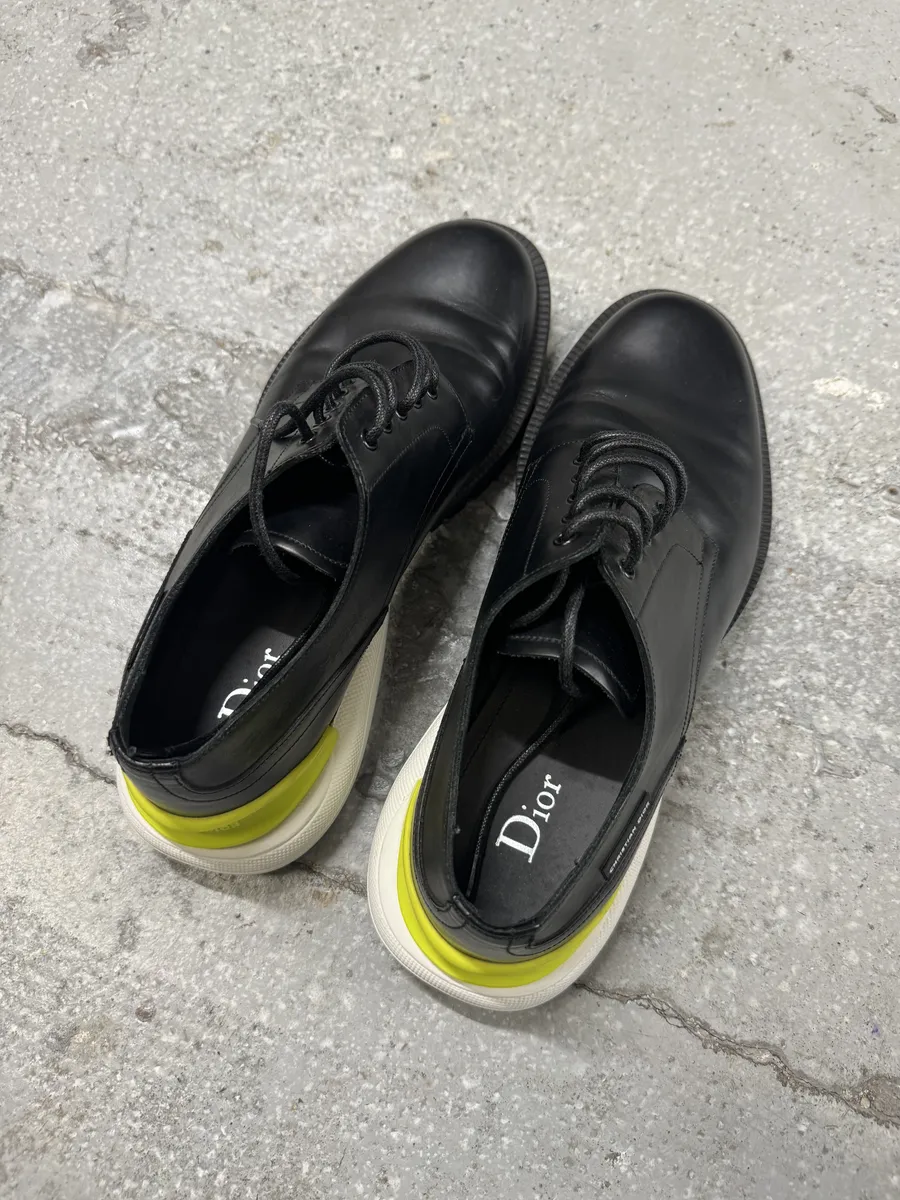 Christian Dior Yellow & Black Derby Leather Shoes by Kim Jones - Image 3