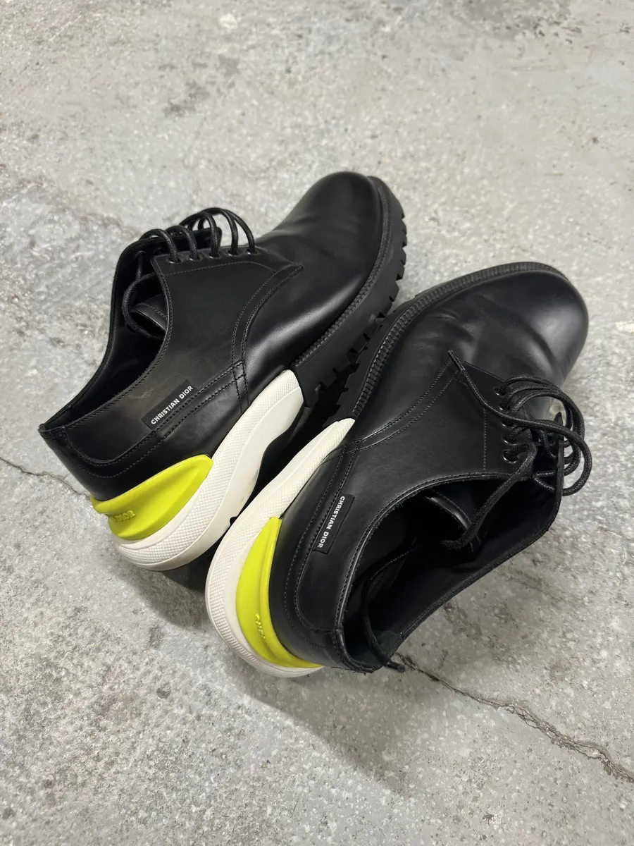 Christian Dior Yellow & Black Derby Leather Shoes by Kim Jones - Image 6
