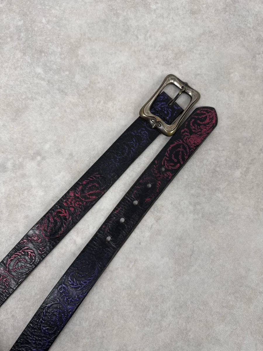 Diesel Black Embroidered Purple & Pink Pattern Belt - Image 3