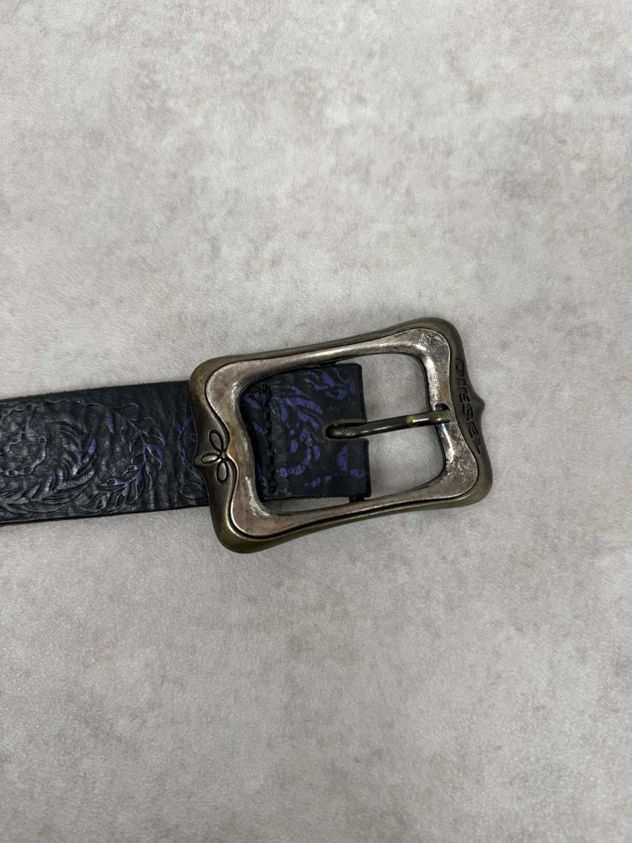 Diesel Black Embroidered Purple & Pink Pattern Belt - Image 4