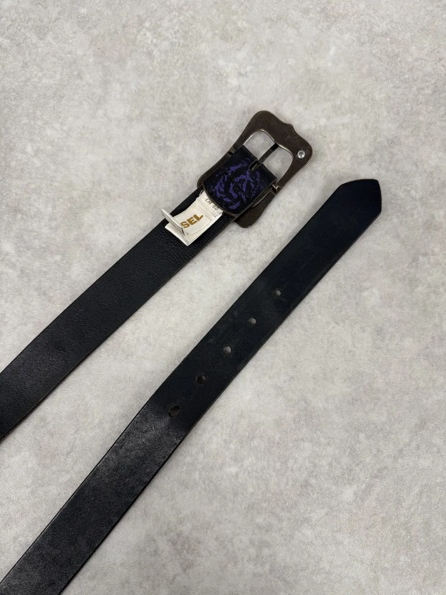 Diesel Black Embroidered Purple & Pink Pattern Belt - Image 5