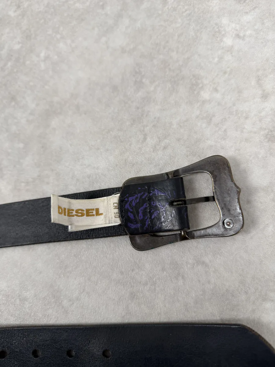 Diesel Black Embroidered Purple & Pink Pattern Belt - Image 7