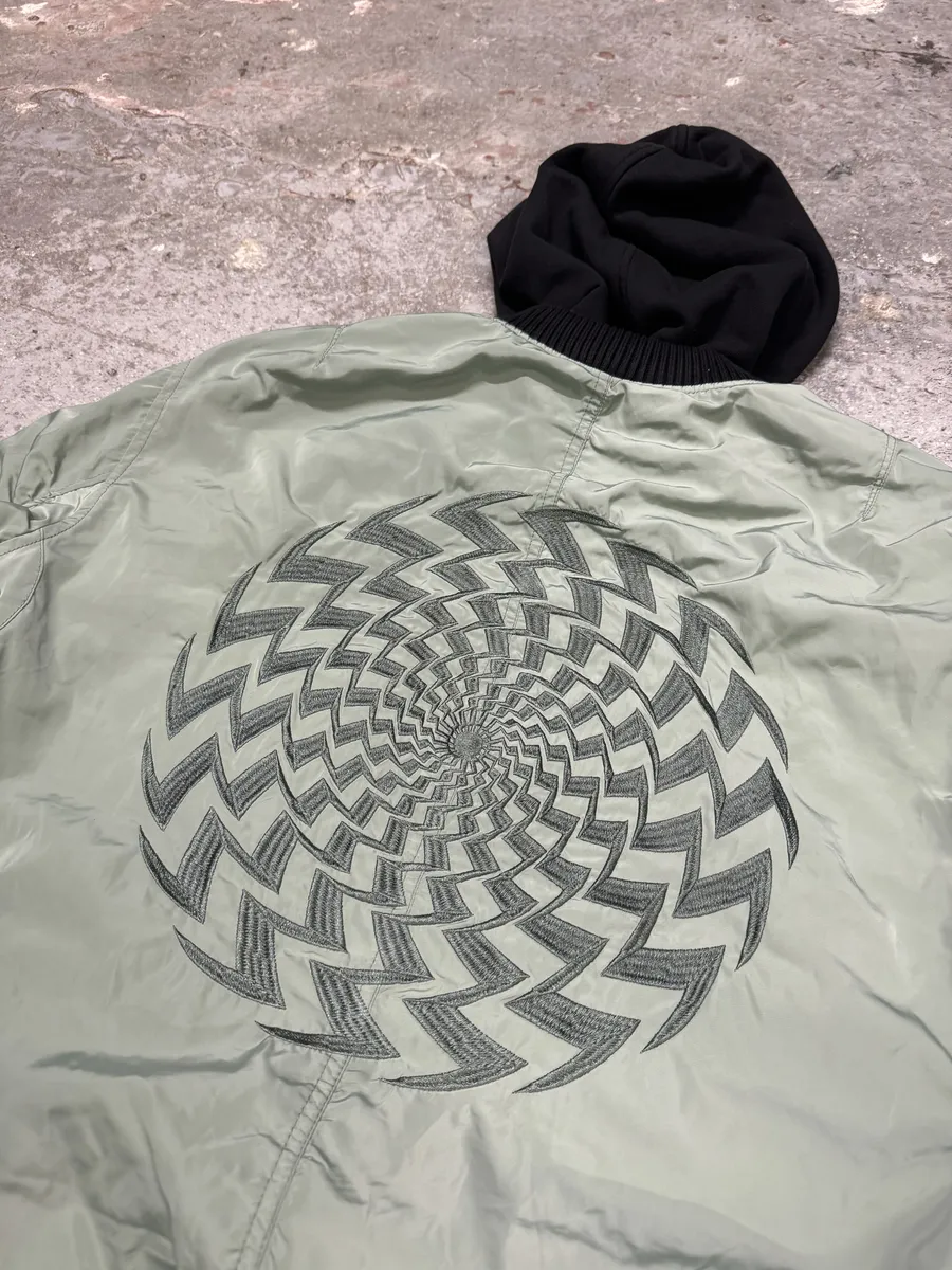 Diesel Light Green Spinal Embroidered Back Hooded Bomber Jacket - Image 5