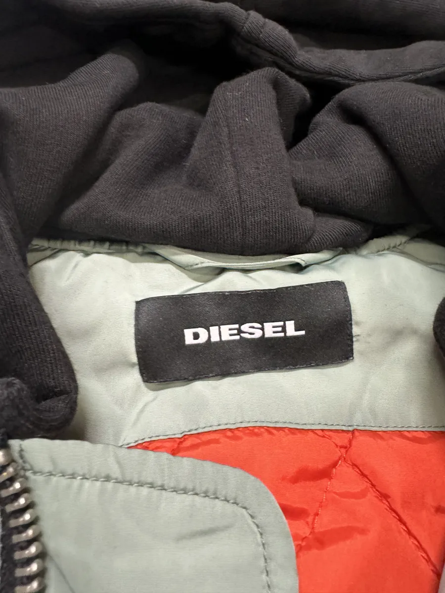 Diesel Light Green Spinal Embroidered Back Hooded Bomber Jacket - Image 6