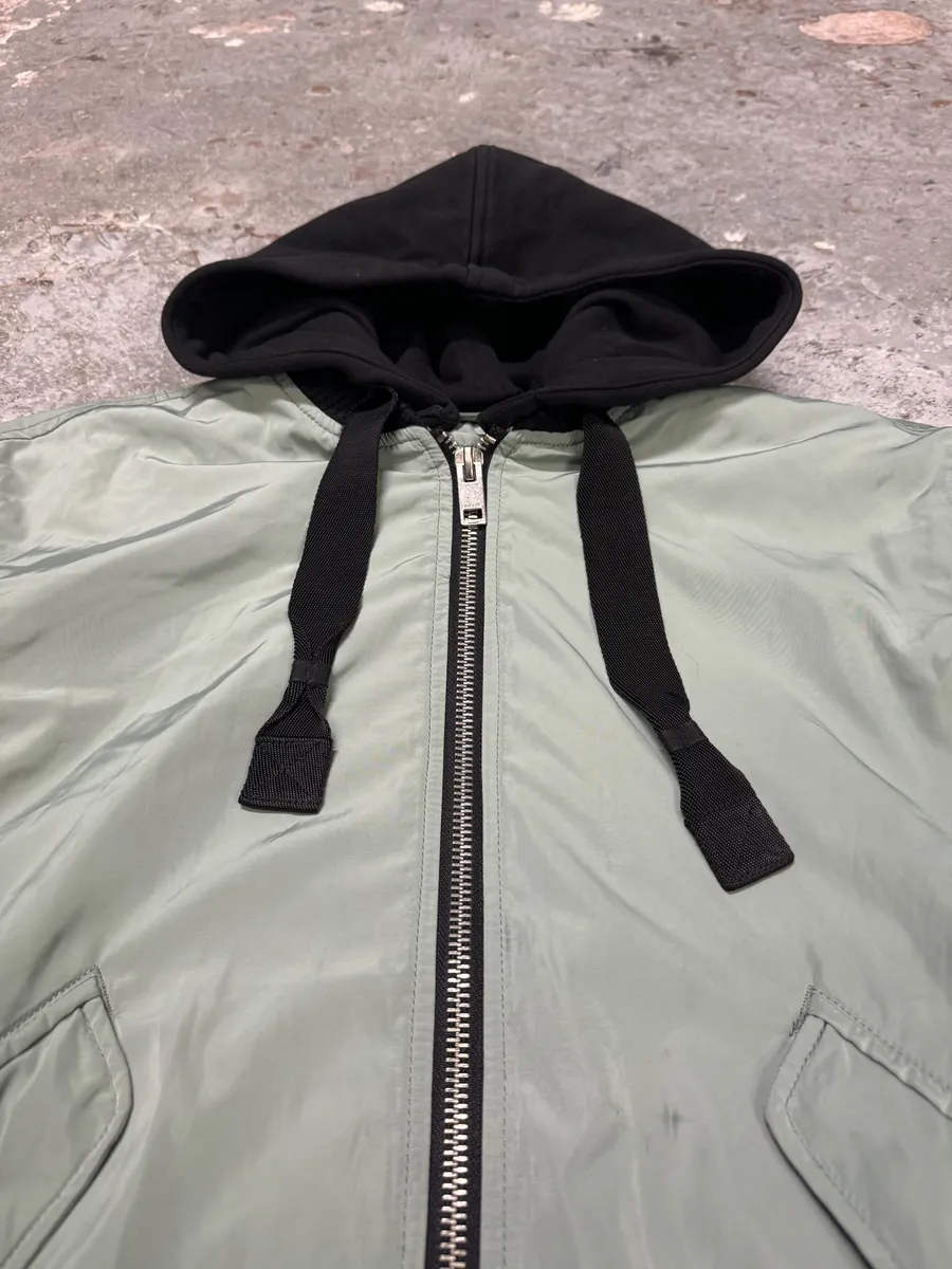 Diesel Light Green Spinal Embroidered Back Hooded Bomber Jacket - Image 7