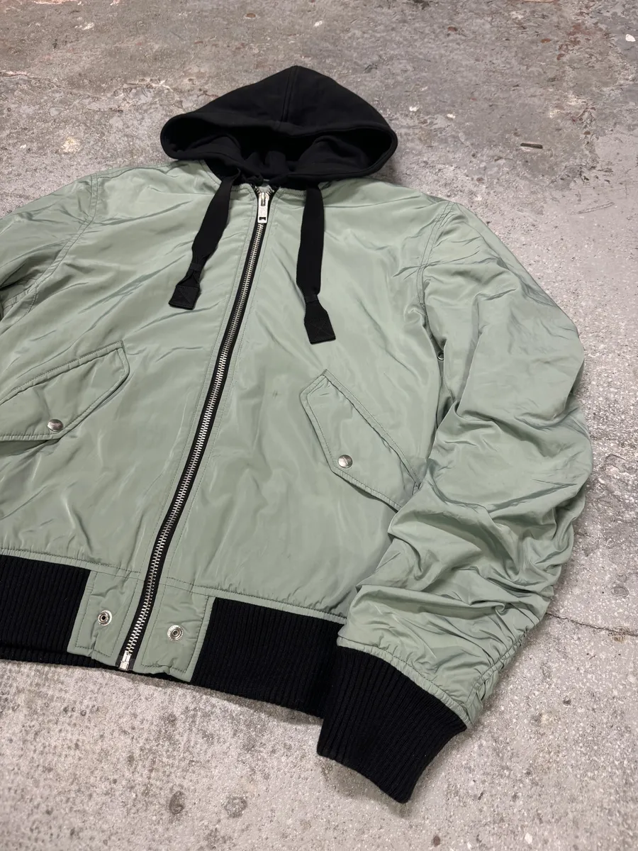 Diesel Light Green Spinal Embroidered Back Hooded Bomber Jacket - Image 8