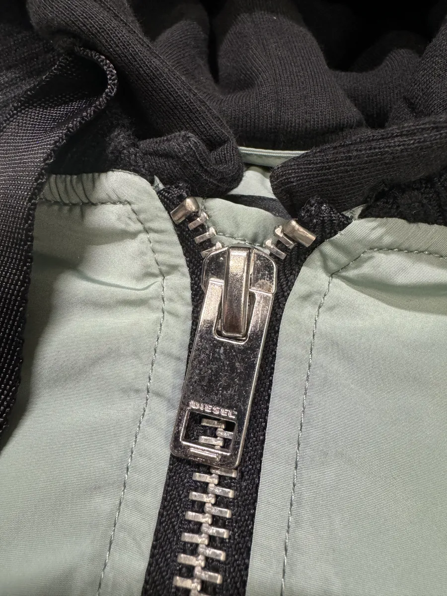 Diesel Light Green Spinal Embroidered Back Hooded Bomber Jacket - Image 9