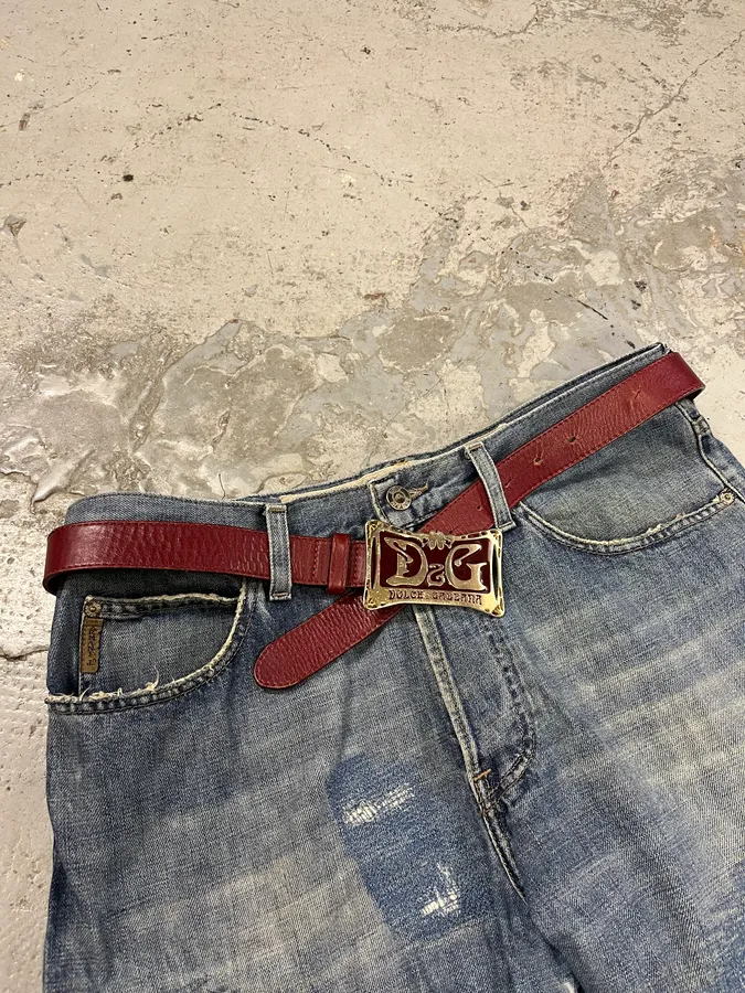 Dolce & Gabbana Art Déco Buckle Burgundy Belt - Image 3