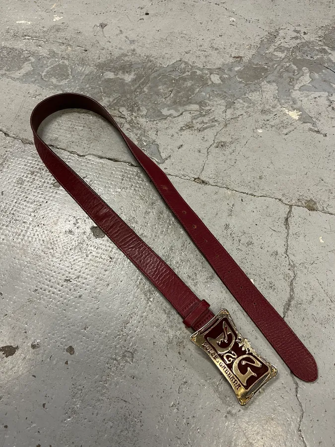 Dolce & Gabbana Art Déco Buckle Burgundy Belt - Image 5