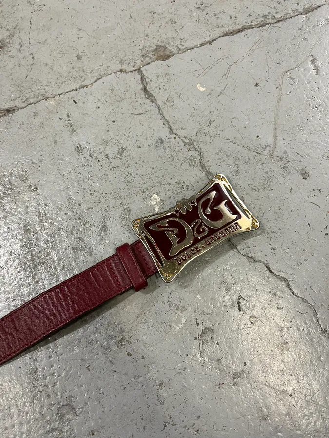 Dolce & Gabbana Art Déco Buckle Burgundy Belt - Image 6