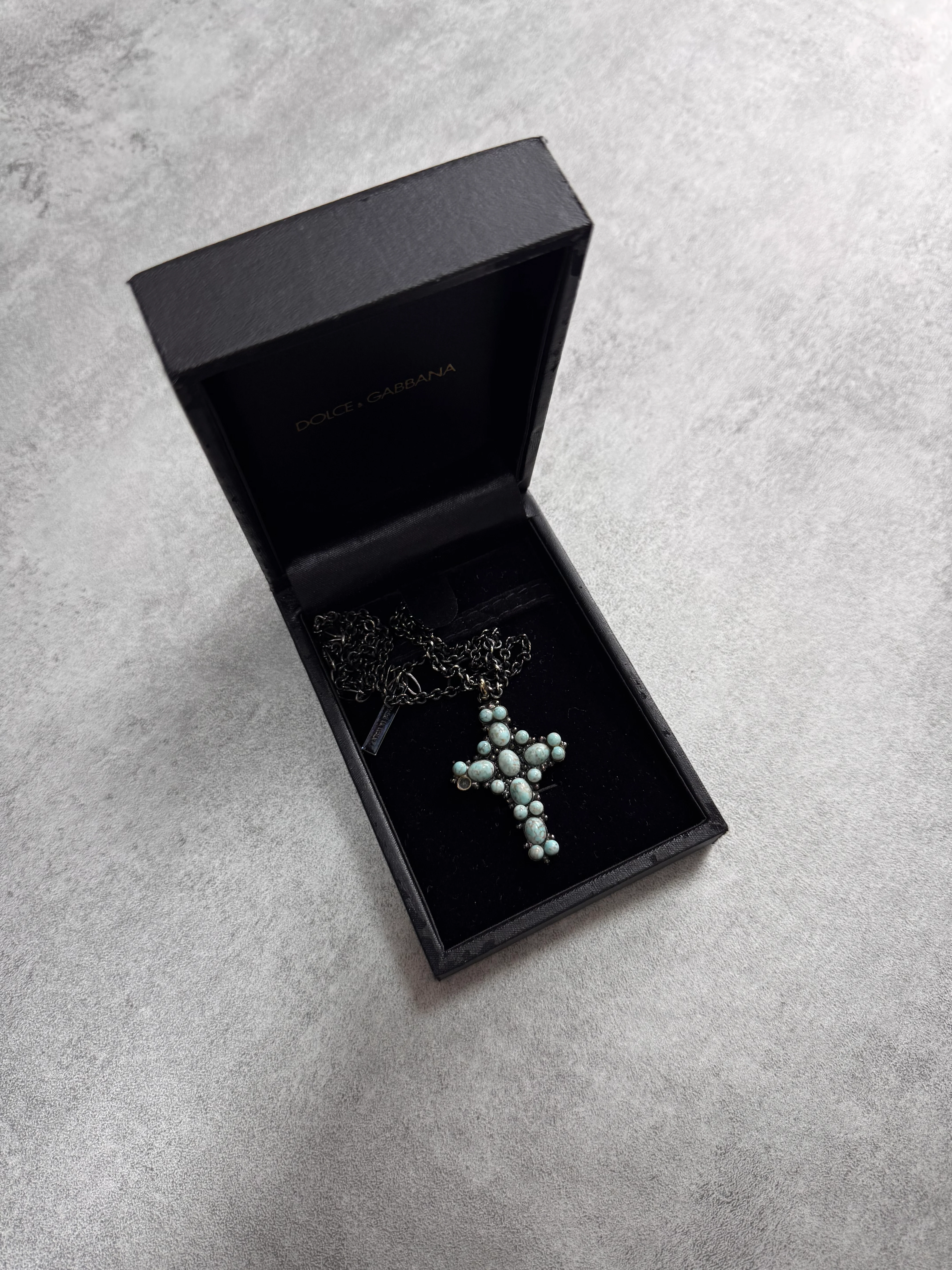 Dolce & Gabbana Water Green Onyx Cross Black Necklace - Image 3