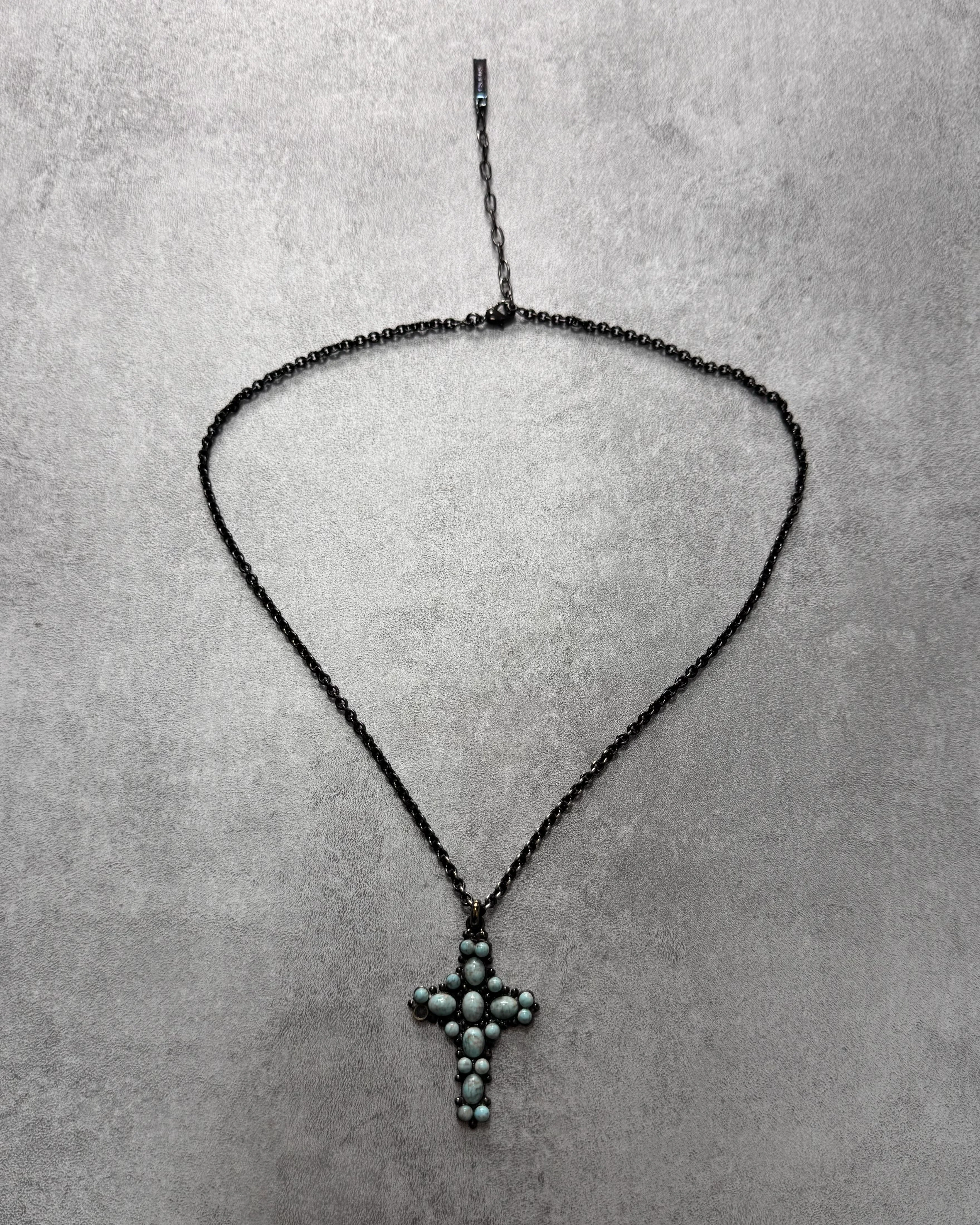 Dolce & Gabbana Water Green Onyx Cross Black Necklace - Image 4