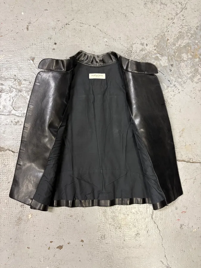 Dries Van Noten Black Leather Sleeveless jacket - Image 7