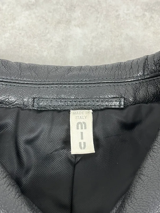 FW1999 Miu Miu Black Premium Leather Buttoned Jacket - Image 11