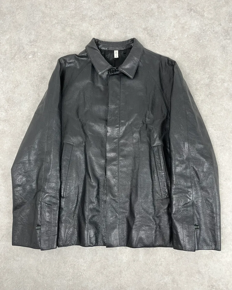 FW1999 Miu Miu Black Premium Leather Buttoned Jacket - Image 4