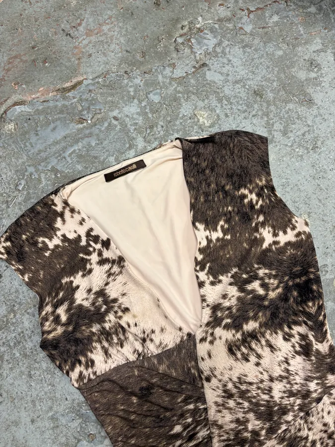 FW1999 Roberto Cavalli Furry Movement Effect Brown Dress - Image 3