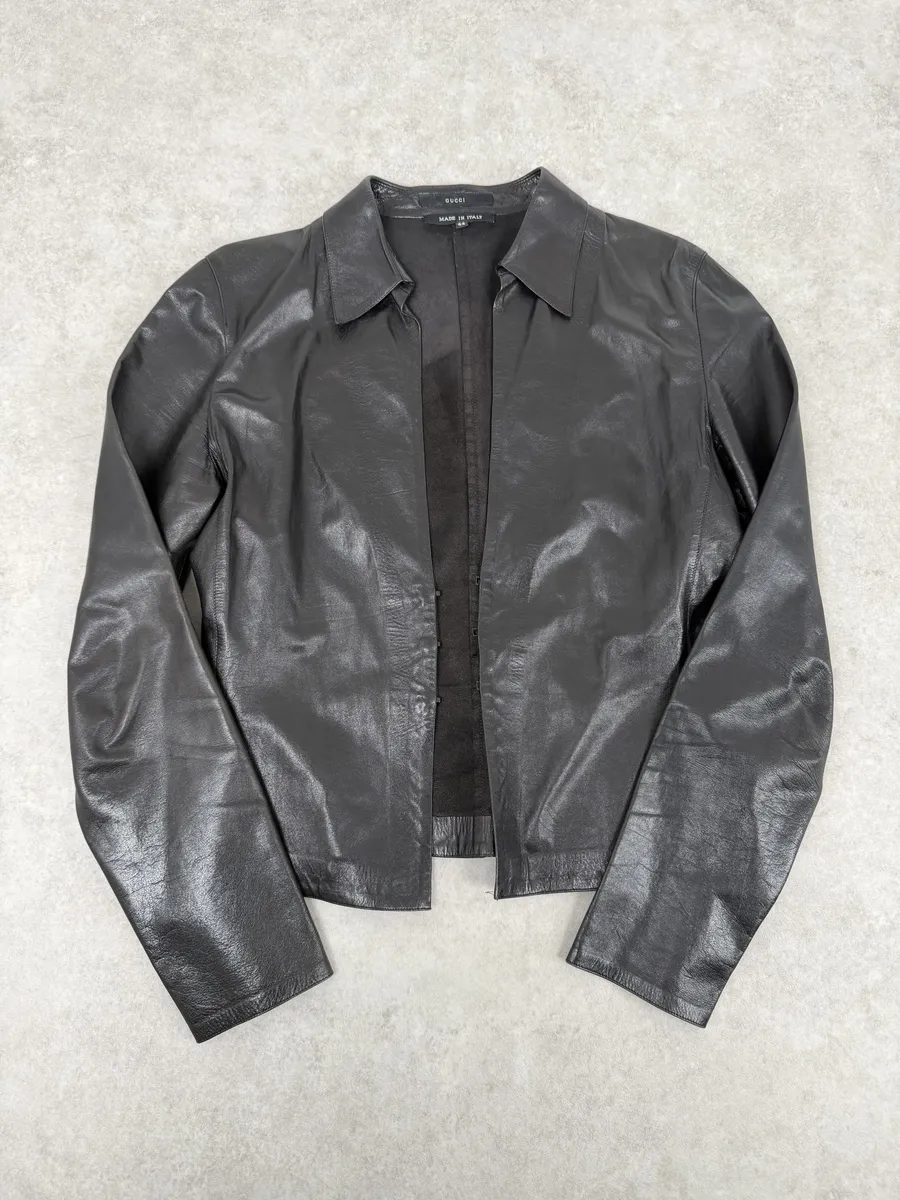 FW2000 Gucci Black Premium Minimalist Leather Jacket - Image 4