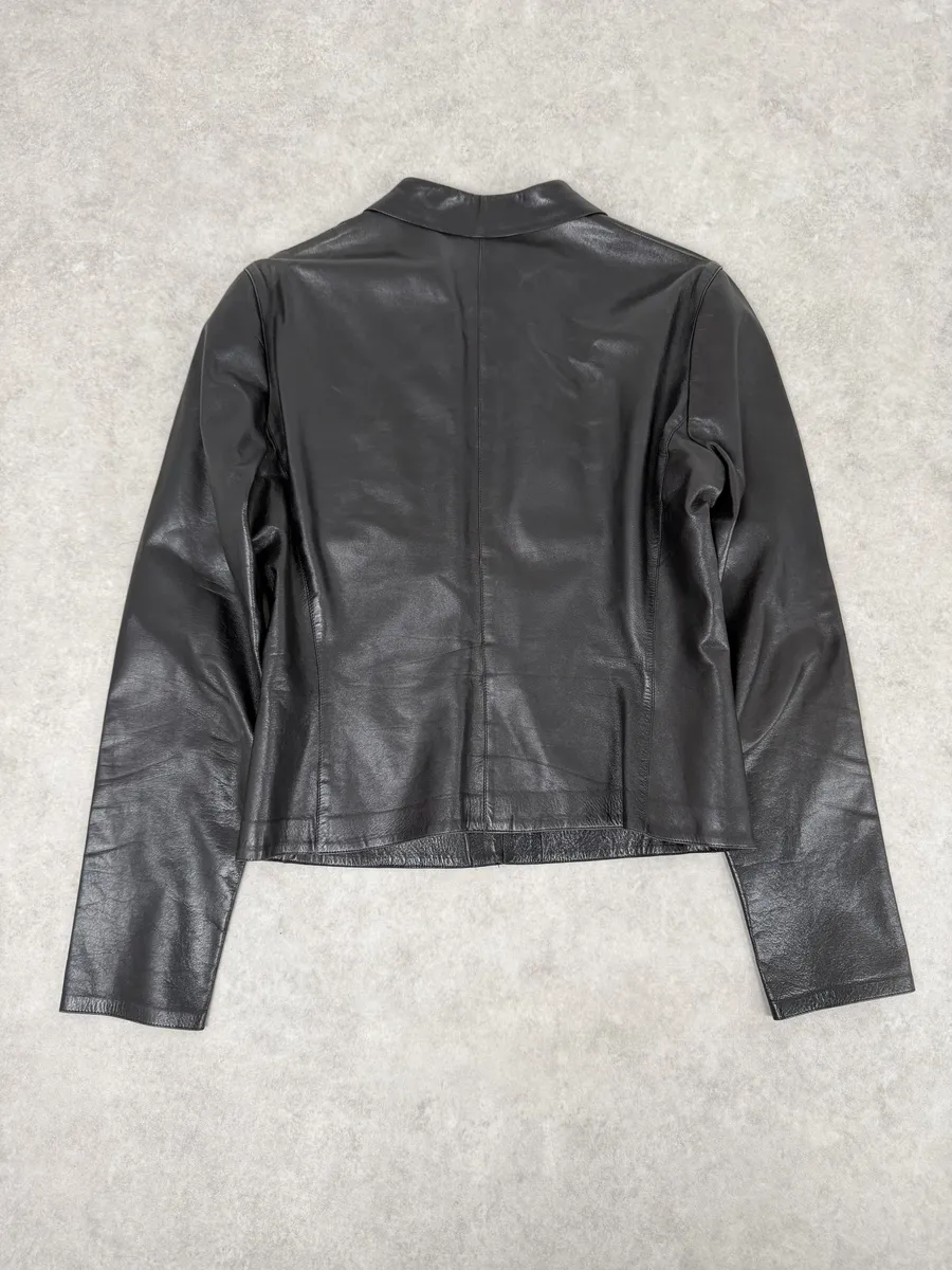 FW2000 Gucci Black Premium Minimalist Leather Jacket - Image 5