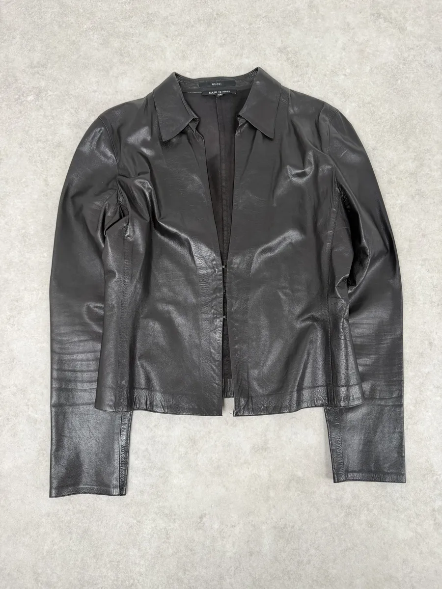 FW2000 Gucci Black Premium Minimalist Leather Jacket - Image 7