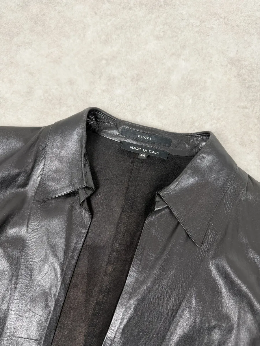FW2000 Gucci Black Premium Minimalist Leather Jacket - Image 9