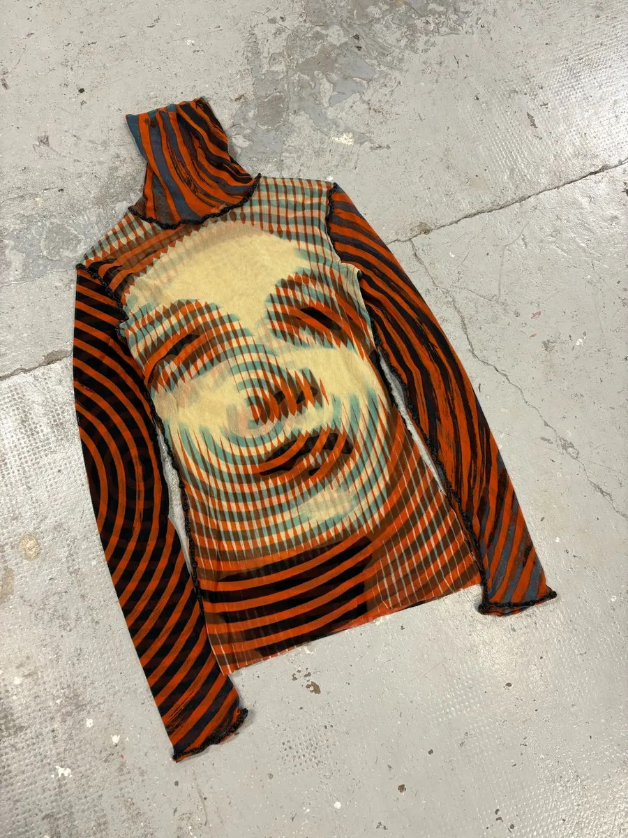 FW2001 Jean Paul Gaultier Red Mesh Top Greta Garbo Turtleneck - Image 3