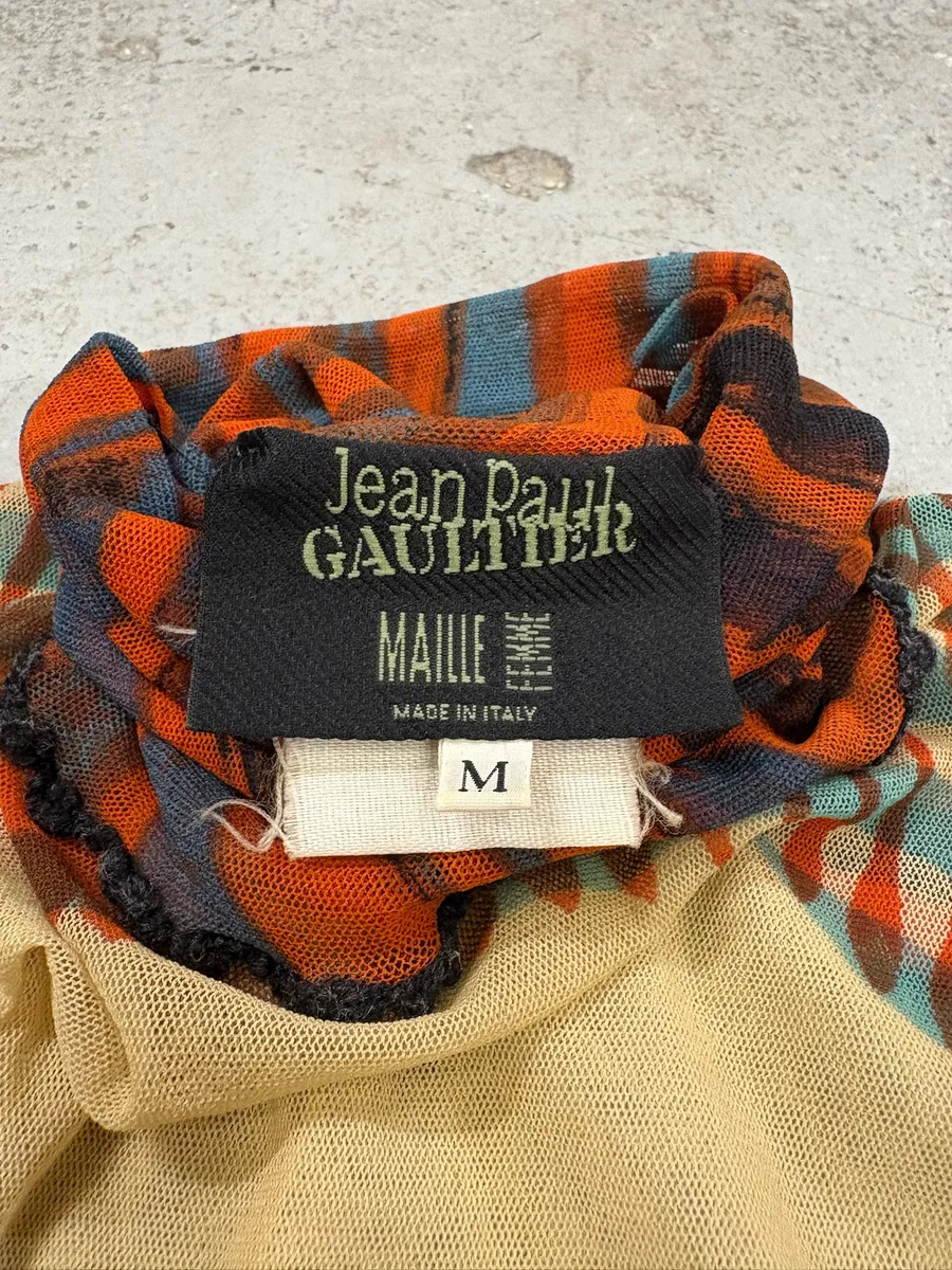 FW2001 Jean Paul Gaultier Red Mesh Top Greta Garbo Turtleneck - Image 5