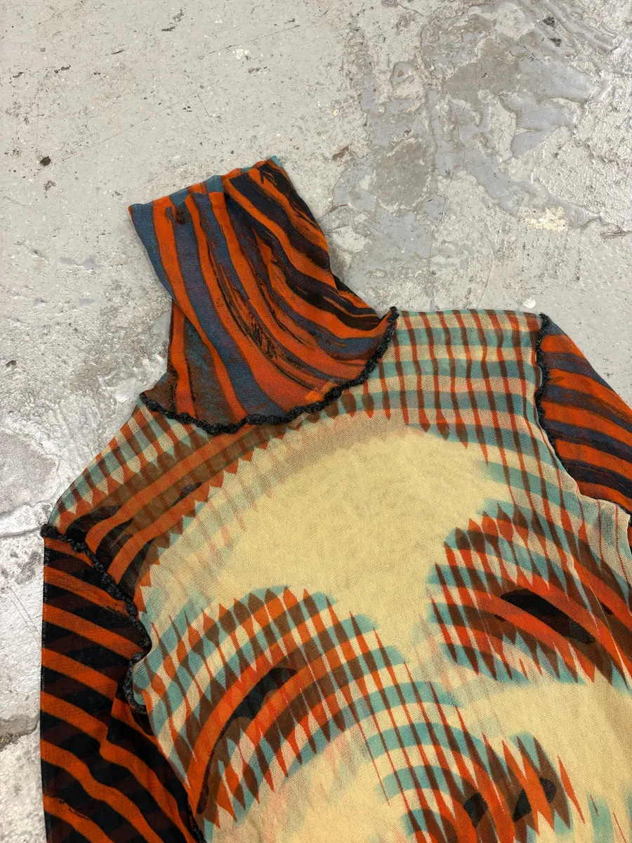 FW2001 Jean Paul Gaultier Red Mesh Top Greta Garbo Turtleneck - Image 7