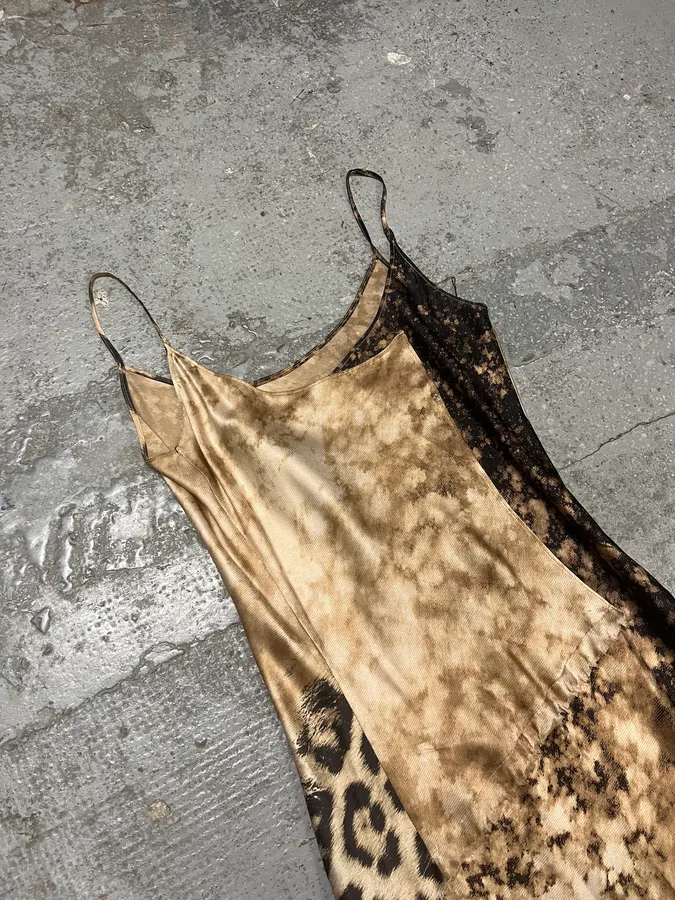 FW2001 Roberto Cavalli Cheetah Abstrat Tan Silk Midi Dress - Image 10