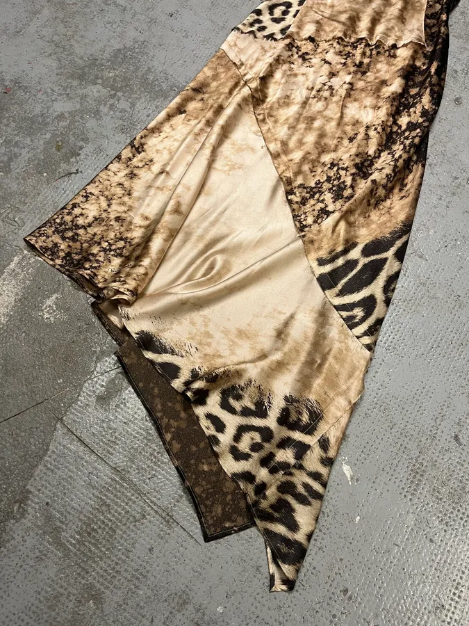 FW2001 Roberto Cavalli Cheetah Abstrat Tan Silk Midi Dress - Image 11