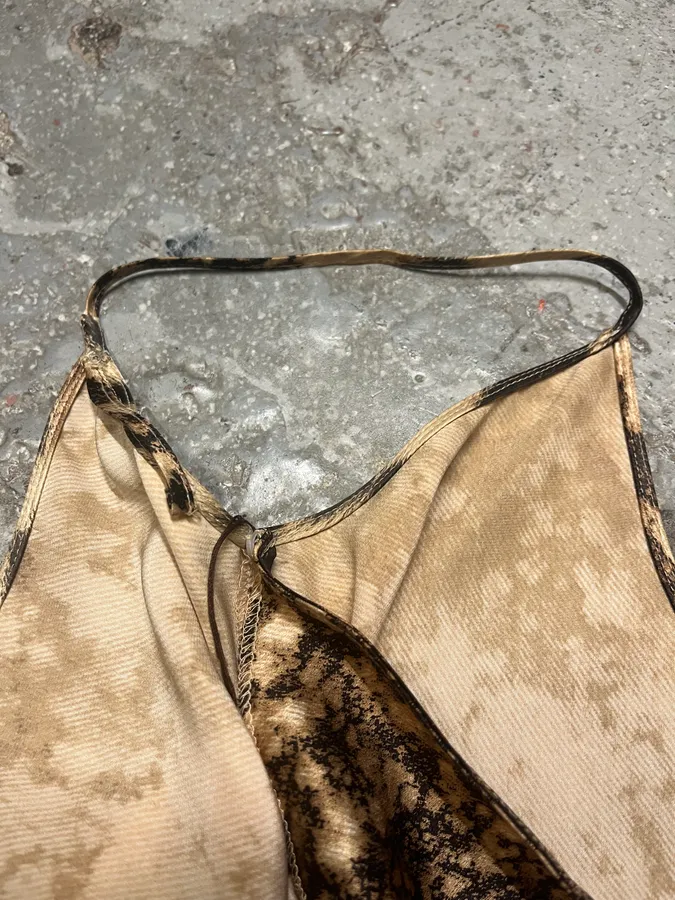 FW2001 Roberto Cavalli Cheetah Abstrat Tan Silk Midi Dress - Image 13