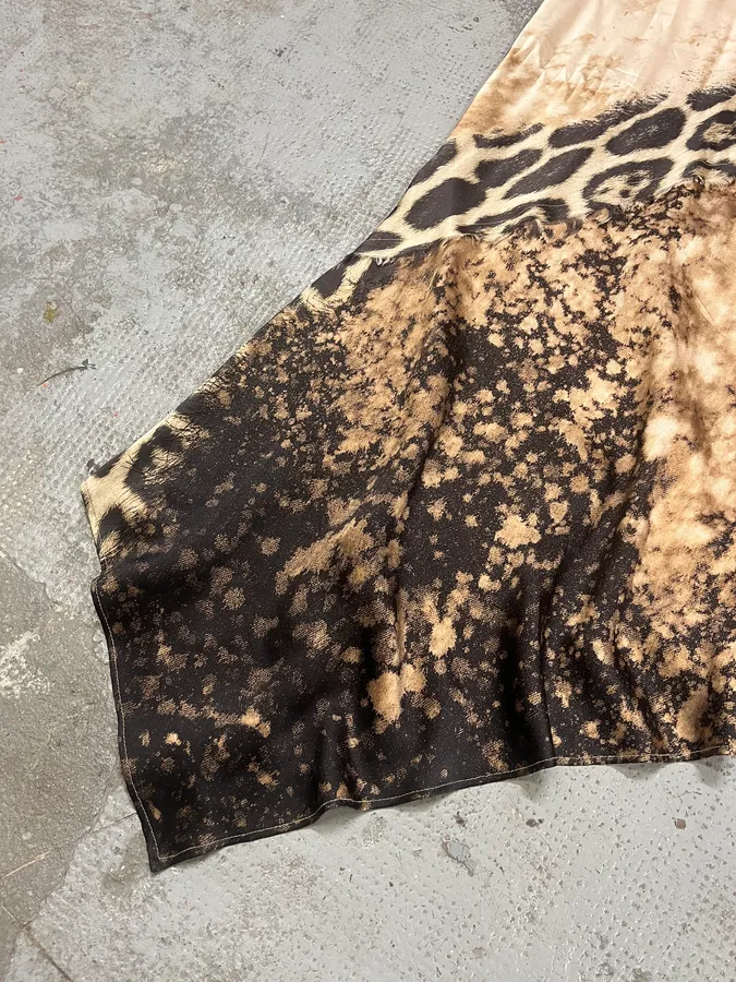 FW2001 Roberto Cavalli Cheetah Abstrat Tan Silk Midi Dress - Image 7