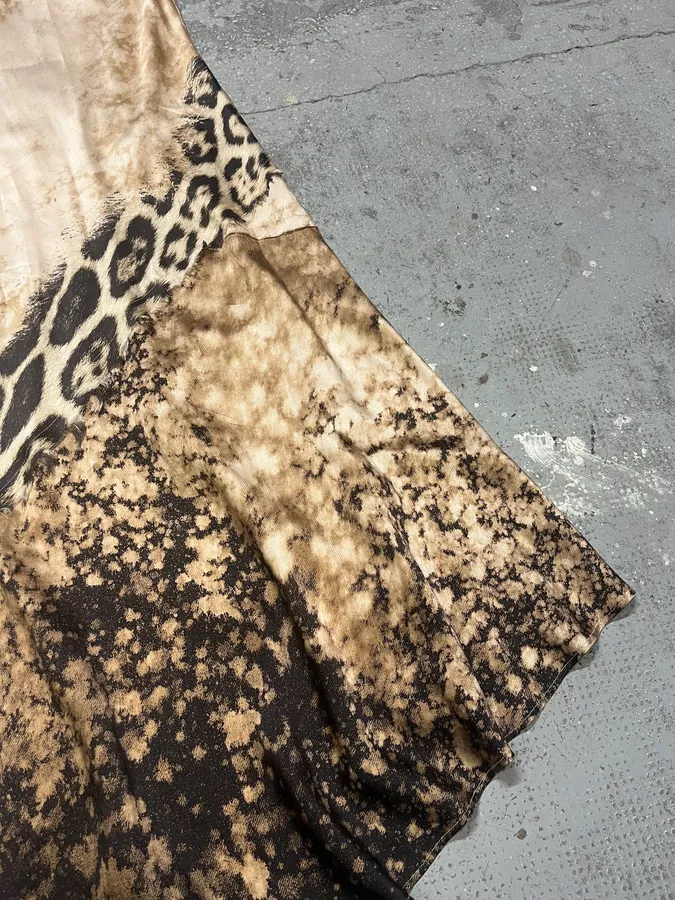 FW2001 Roberto Cavalli Cheetah Abstrat Tan Silk Midi Dress - Image 8